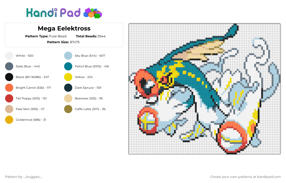 Mega Eelektross - Fuse Bead Pattern by -_buggiez_- on Kandi Pad - light blue,gray,teal,pokemon,eelektross