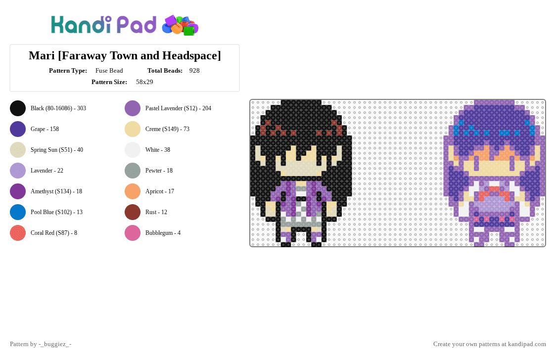 Mari [Faraway Town and Headspace] - Fuse Bead Pattern by -_buggiez_- on Kandi Pad - beige,pink,purple,mari,omori,mari omori,faraway town,headspace,givemebackmykids