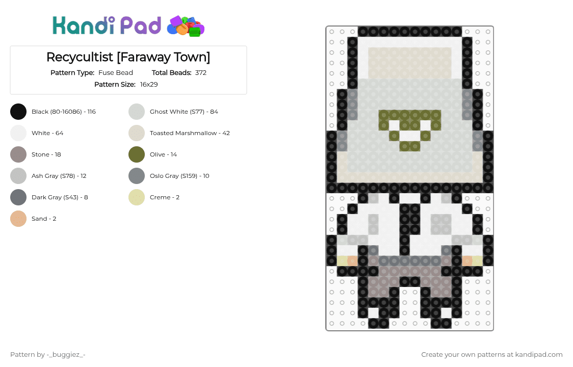 Recycultist [Faraway Town] - Fuse Bead Pattern by -_buggiez_- on Kandi Pad - white,beige,gray,cotdpost-apocalyptic,recycultist,omori,recycultist omori,faraway town,close,your,eyes