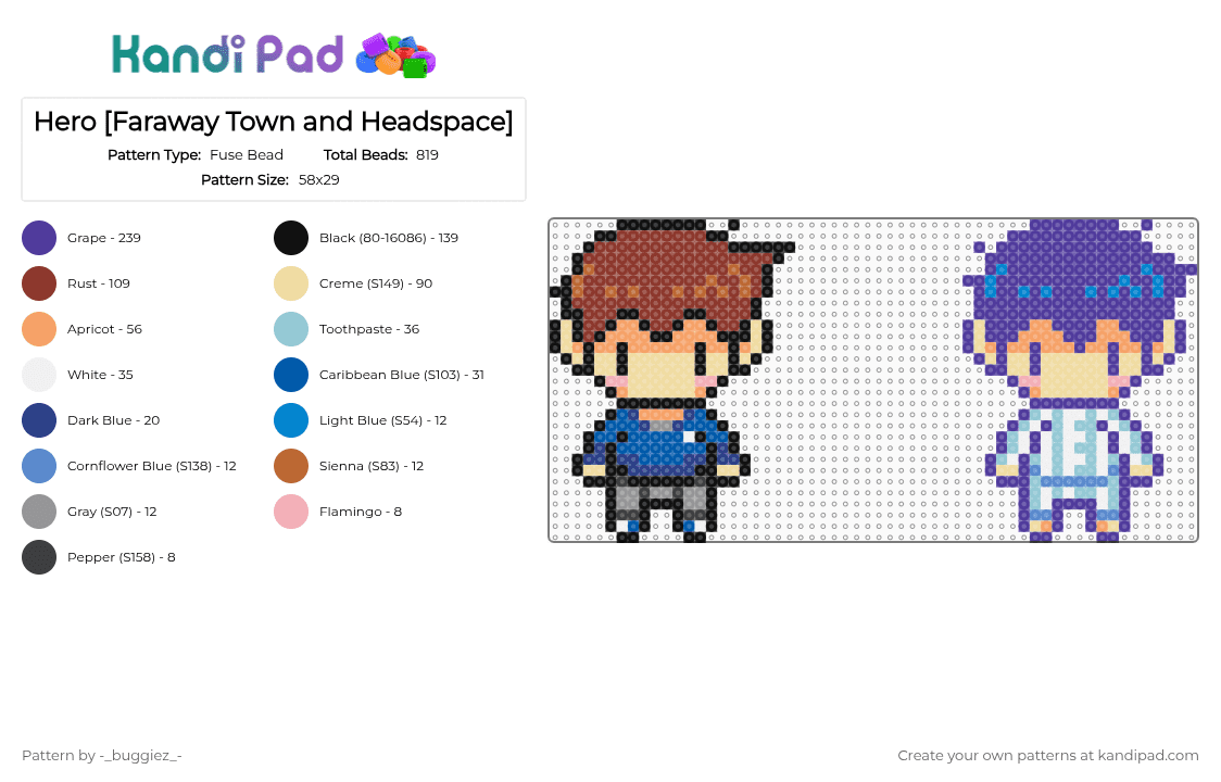 Hero [Faraway Town and Headspace] - Fuse Bead Pattern by -_buggiez_- on Kandi Pad - purple,blue,beige,red,hero,omori,hero omori,faraway town,headspace,givemebackmychildren