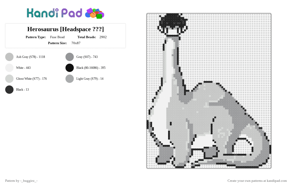 Herosaurus [Headspace ???] - Fuse Bead Pattern by -_buggiez_- on Kandi Pad - gray,beige,herosaurus,omori,herosaurus omori,headspace,black space,givemebackmykids