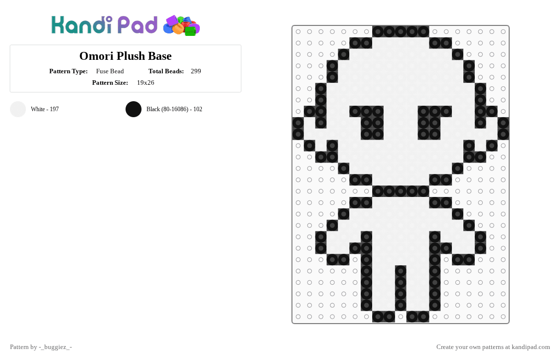 Omori Plush Base - Fuse Bead Pattern by -_buggiez_- on Kandi Pad - black,white,omori,omori plush,base,omori oc,headspace,faraway town,hikikomori,givemebackmykids