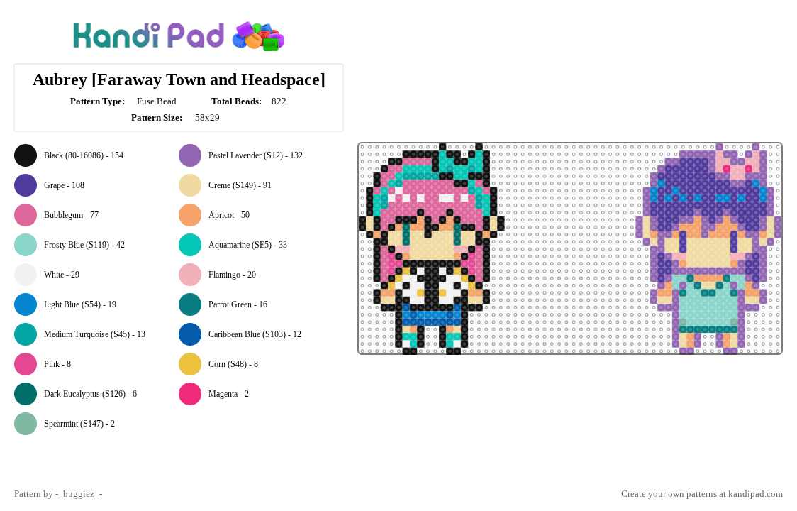Aubrey [Faraway Town and Headspace] - Fuse Bead Pattern by -_buggiez_- on Kandi Pad - pink,beige,purple,aubrey,omori,aubrey omori,faraway town,headspace,givemebackmykids