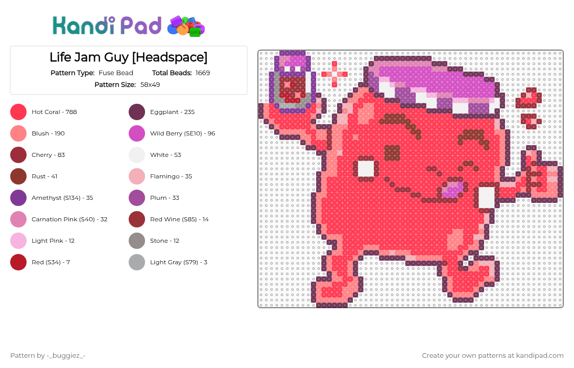 Life Jam Guy [Headspace] - Fuse Bead Pattern by -_buggiez_- on Kandi Pad - red,pink,life jam guy,omori,life jam guy omori,headspace,givemebackmykids