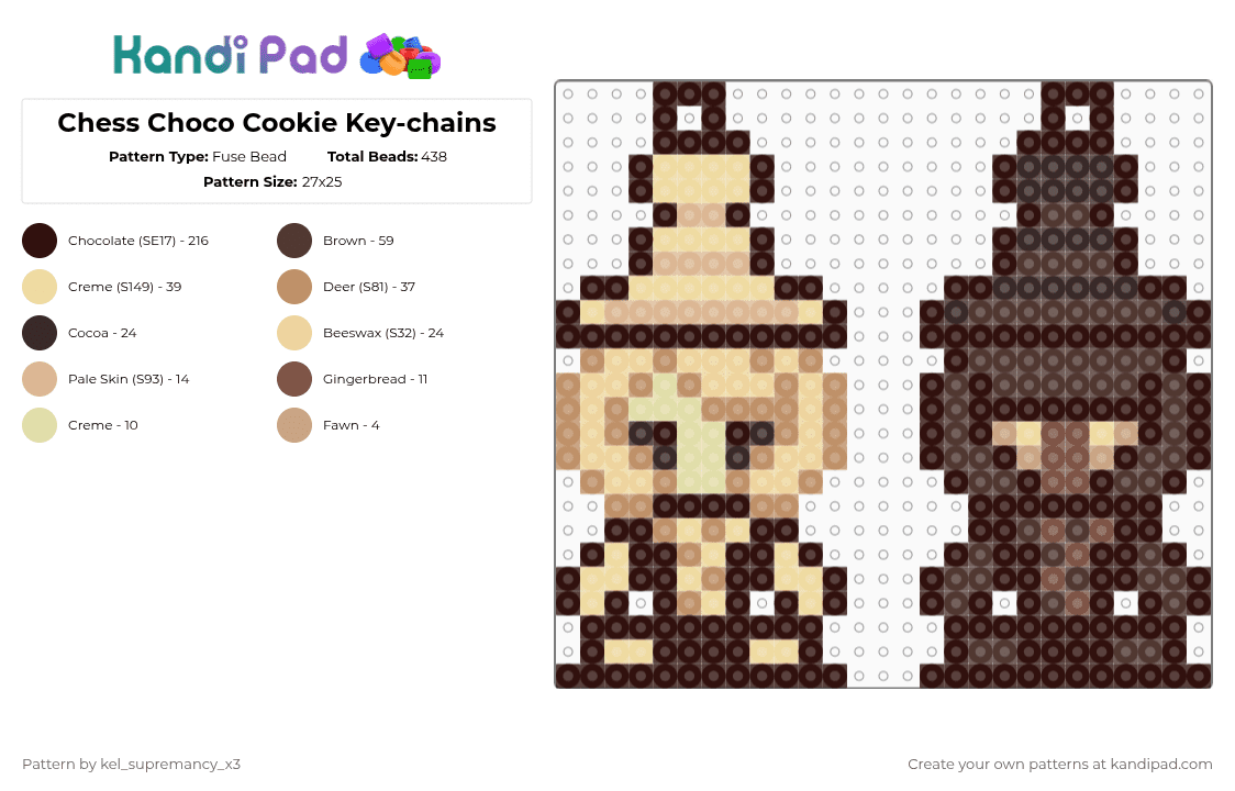 Chess Choco Cookie Key-chains - Fuse Bead Pattern by -_buggiez_- on Kandi Pad - brown,chess choco,cookie run,chocolate,cotdchocolate