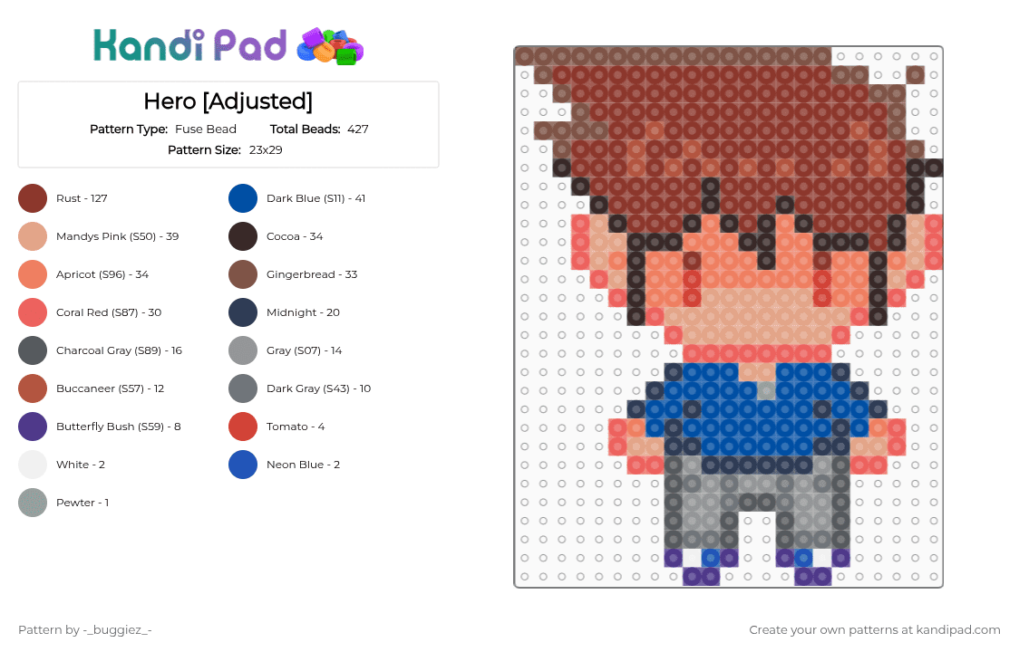 Hero [Adjusted] - Fuse Bead Pattern by -_buggiez_- on Kandi Pad - red,givemebackmykids,hero,omori,hero omori,faraway town