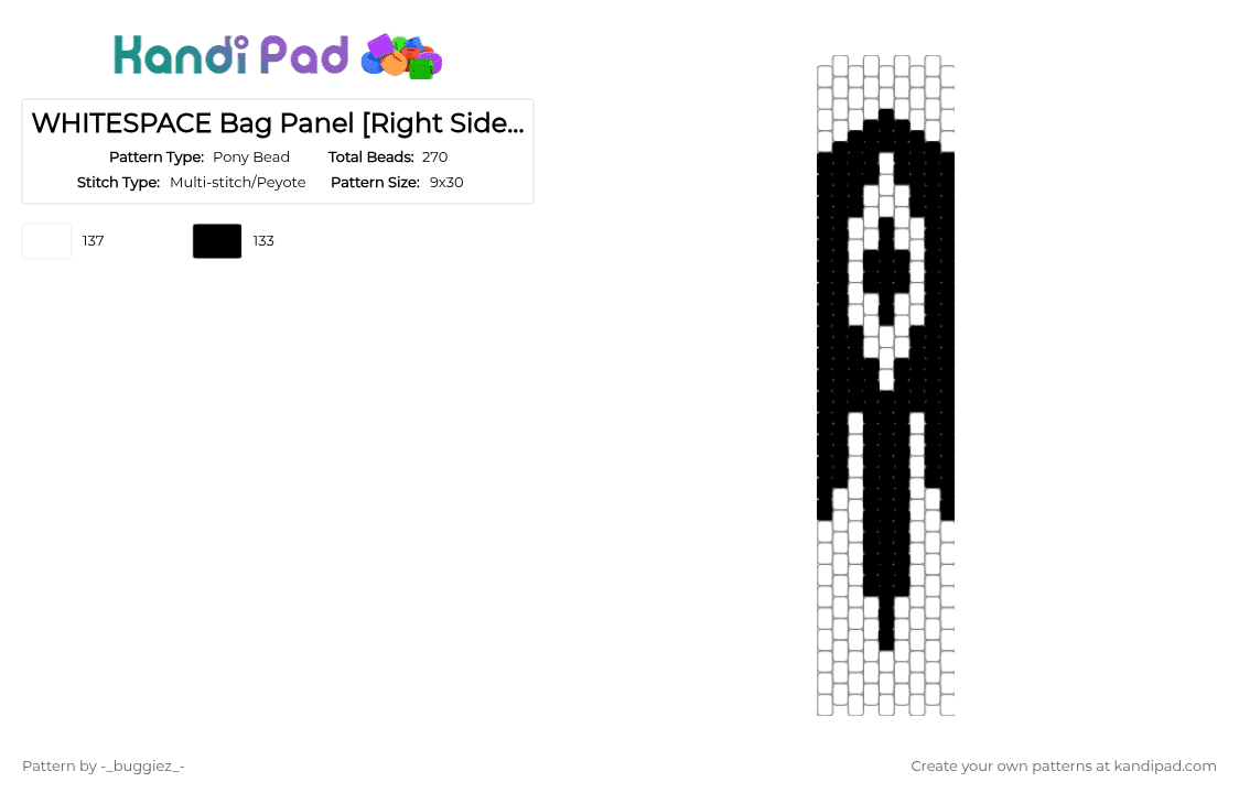 WHITESPACE Bag Panel [Right Side 3/6] - Pony Bead Pattern by -_buggiez_- on Kandi Pad - white,black,welcome to white space,whitespace,mewo,omori,headspace,hikikomori,japanese,givemebackmykids