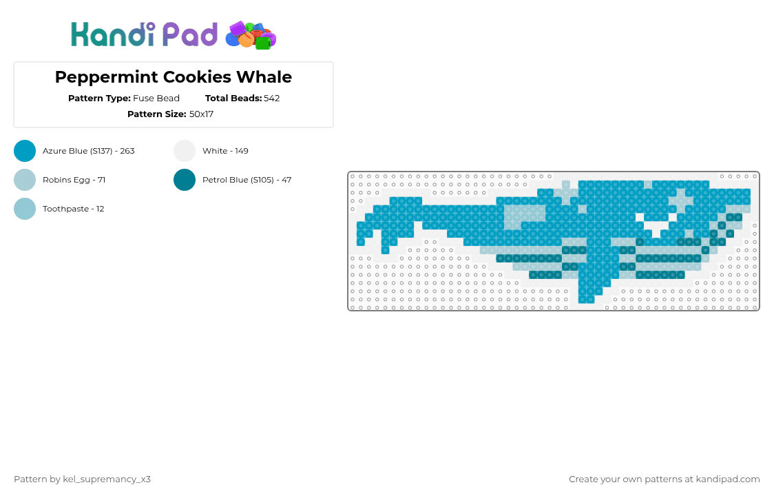 Peppermint Cookies Whale - Fuse Bead Pattern by -_buggiez_- on Kandi Pad - light blue,cotdbluewhale,peppermint cookie,whale,perler