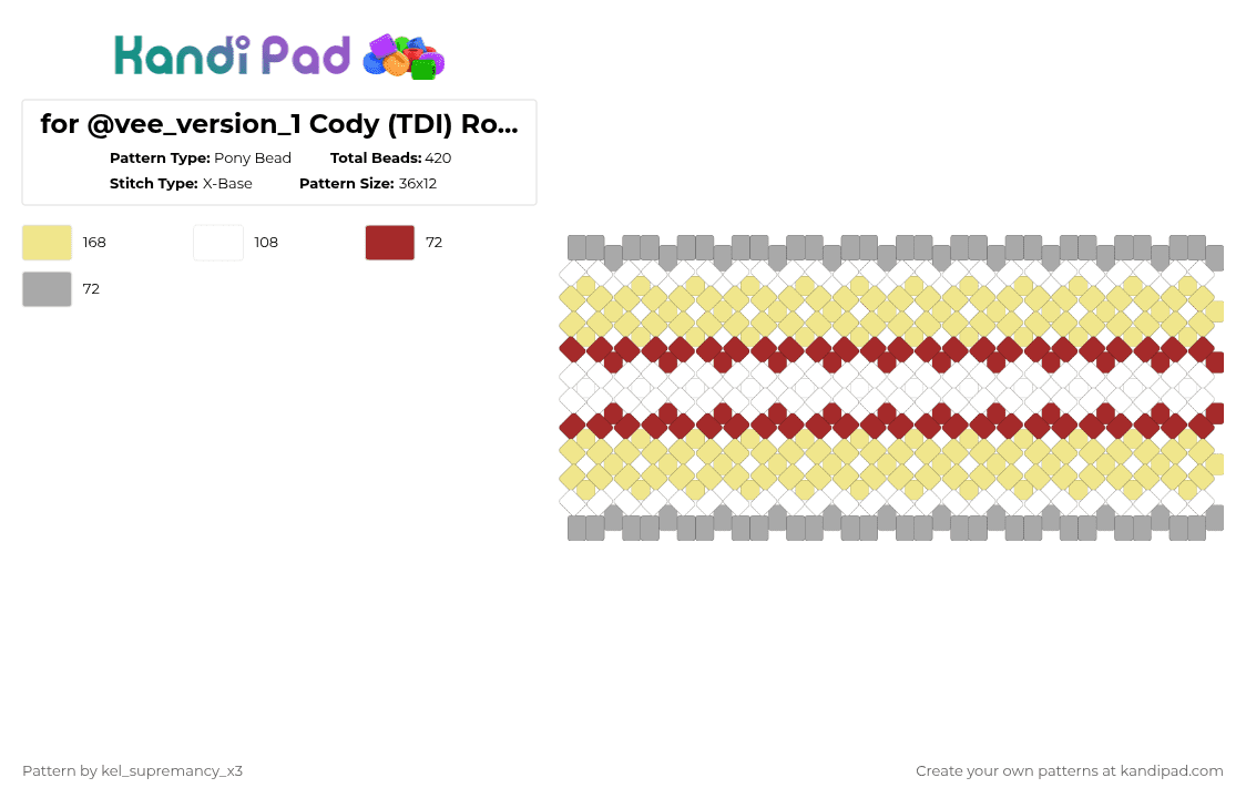 for @vee_version_1 Cody (TDI) Rotator (1) - Pony Bead Pattern by -_buggiez_- on Kandi Pad - yellow,cody,tdi,cody tdi
