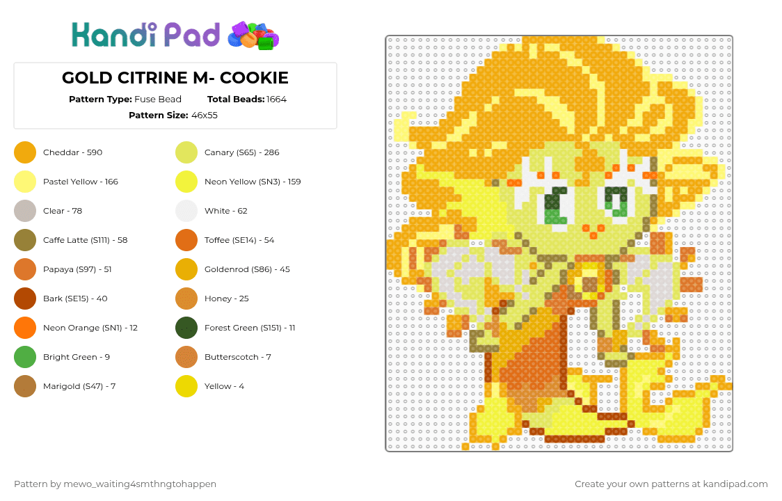 GOLD CITRINE M- COOKIE - Fuse Bead Pattern by -_buggiez_- on Kandi Pad - orange,yellow,cotdunderwaterworld