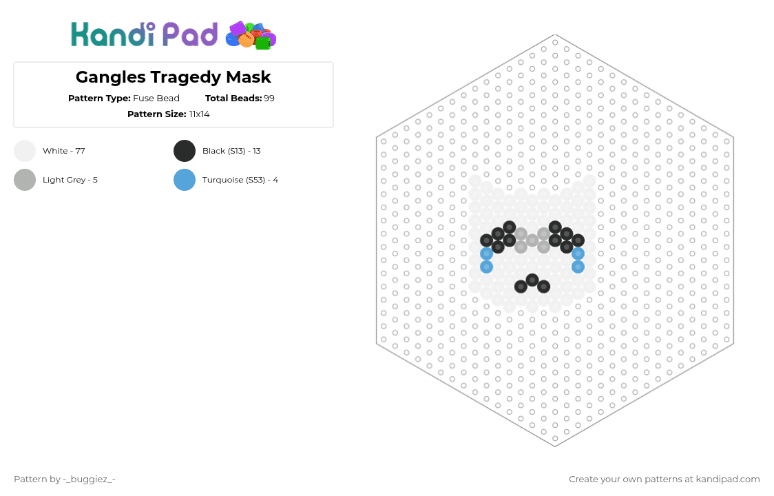Gangles Tragedy Mask - Fuse Bead Pattern by -_buggiez_- on Kandi Pad - white,beige,light blue,cotdsadness,gangle,tadc,the amazing digital circus