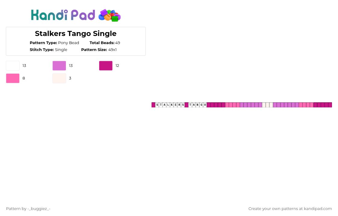 Stalkers Tango Single - Pony Bead Pattern by -_buggiez_- on Kandi Pad - white,pink,stalkers tango,music,yandere