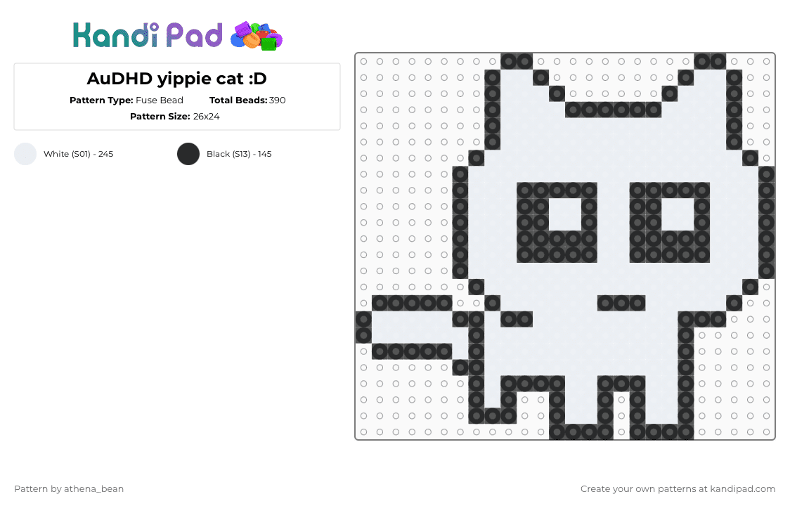AuDHD yippie cat :D - Fuse Bead Pattern by athena_bean on Kandi Pad - black,white