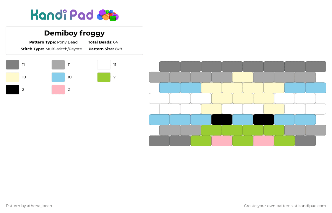 Demiboy froggy - Pony Bead Pattern by athena_bean on Kandi Pad - gray,beige,yellow,light blue