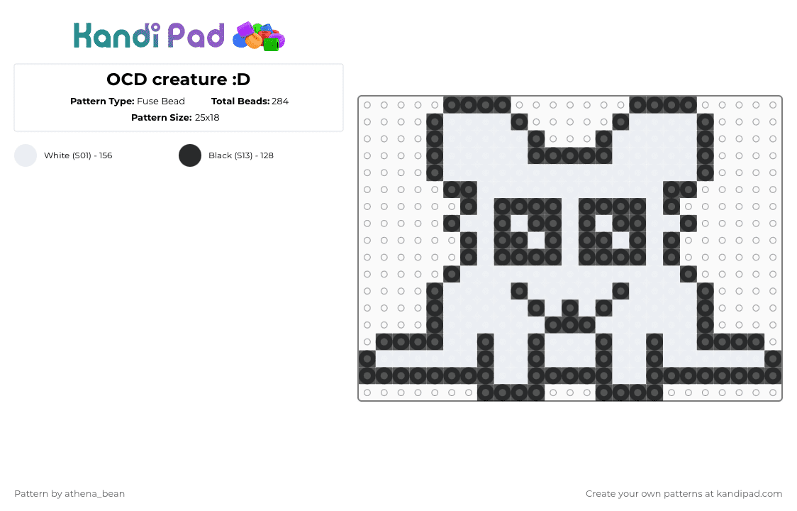 OCD creature :D - Fuse Bead Pattern by athena_bean on Kandi Pad - black, white