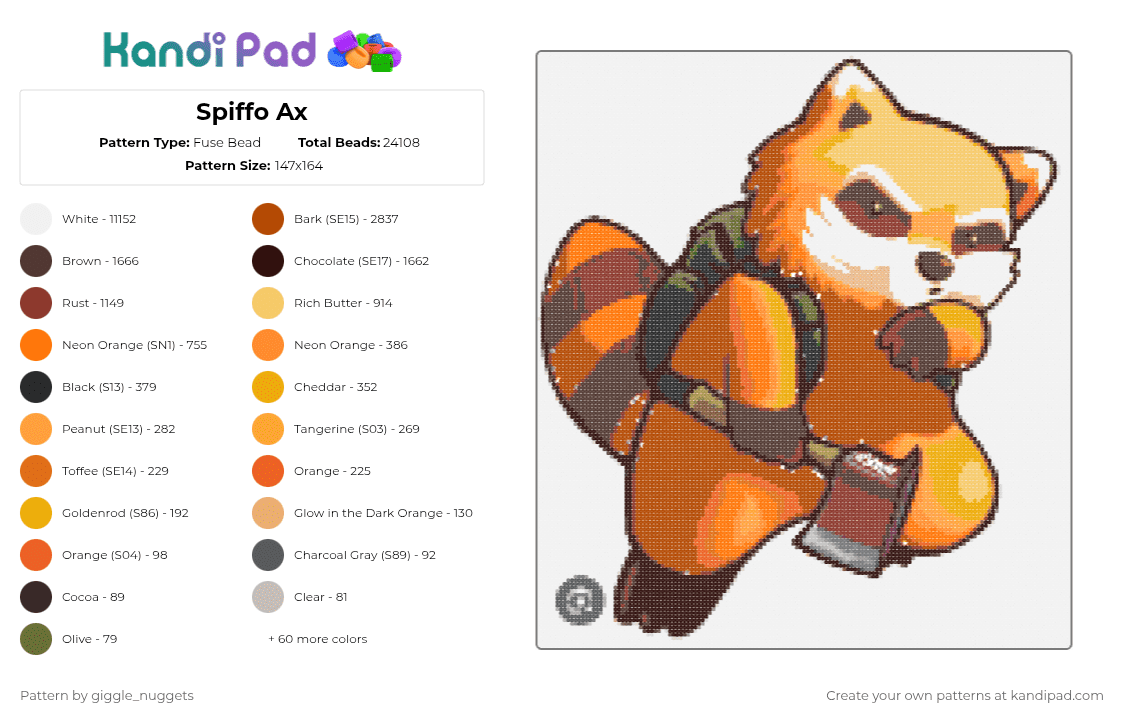 Spiffo Ax - Fuse Bead Pattern by giggle_nuggets on Kandi Pad - white,brown,orange,red,project zomboid,spiffo,zombies,raccoon