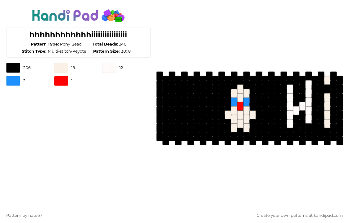 hhhhhhhhhhhhiiiiiiiiiiiiiiii - Pony Bead Pattern by nate67 on Kandi Pad - black, light blue, red, white