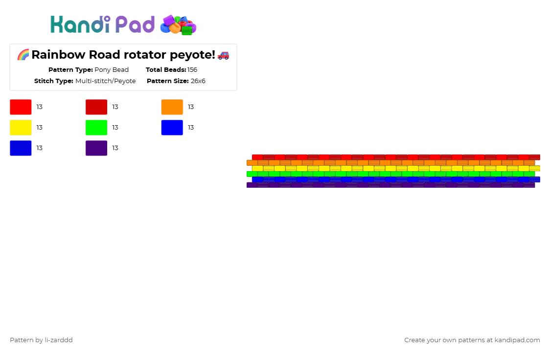 🌈Rainbow Road rotator peyote!🚗 - Pony Bead Pattern by li-zarddd on Kandi Pad - purple