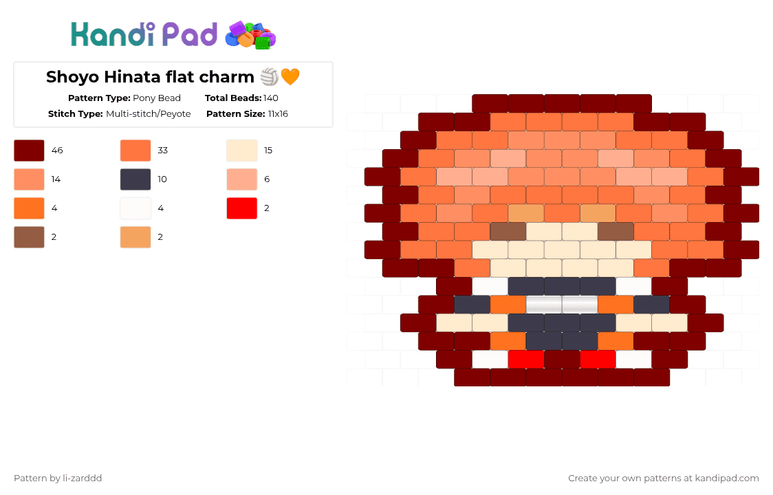 Shoyo Hinata flat charm 🏐🧡 - Pony Bead Pattern by li-zarddd on Kandi Pad - orange,brown,haikyuu