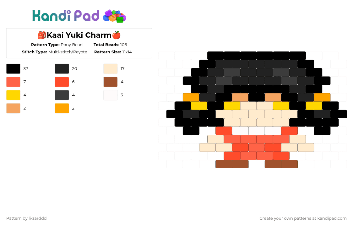 🎒Kaai Yuki Charm🍎 - Pony Bead Pattern by li-zarddd on Kandi Pad - black,red,beige,vocaloid,school girl