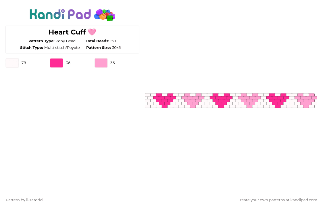 Heart Cuff 🩷 - Pony Bead Pattern by li-zarddd on Kandi Pad - pink,white,valentine,heart,love