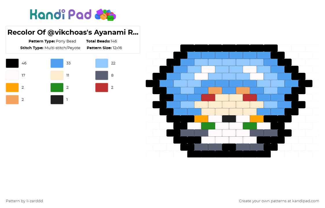 Recolor Of @vikchoas\'s Ayanami Rei flat charm!! - Pony Bead Pattern by li-zarddd on Kandi Pad - light blue