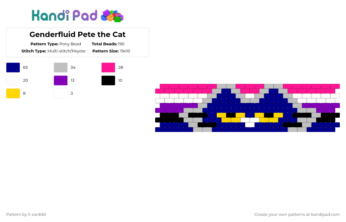 Genderfluid Pete the Cat (remix) - Pony Bead Pattern by li-zarddd on Kandi Pad - purple,lgbtqia,lgbtq,pete the cat