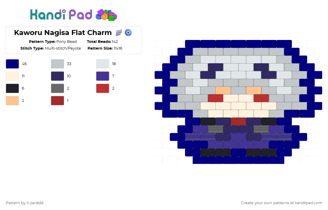 Kaworu Nagisa Flat Charm 🪽🧿 - Pony Bead Pattern by li-zarddd on Kandi Pad - white,purple