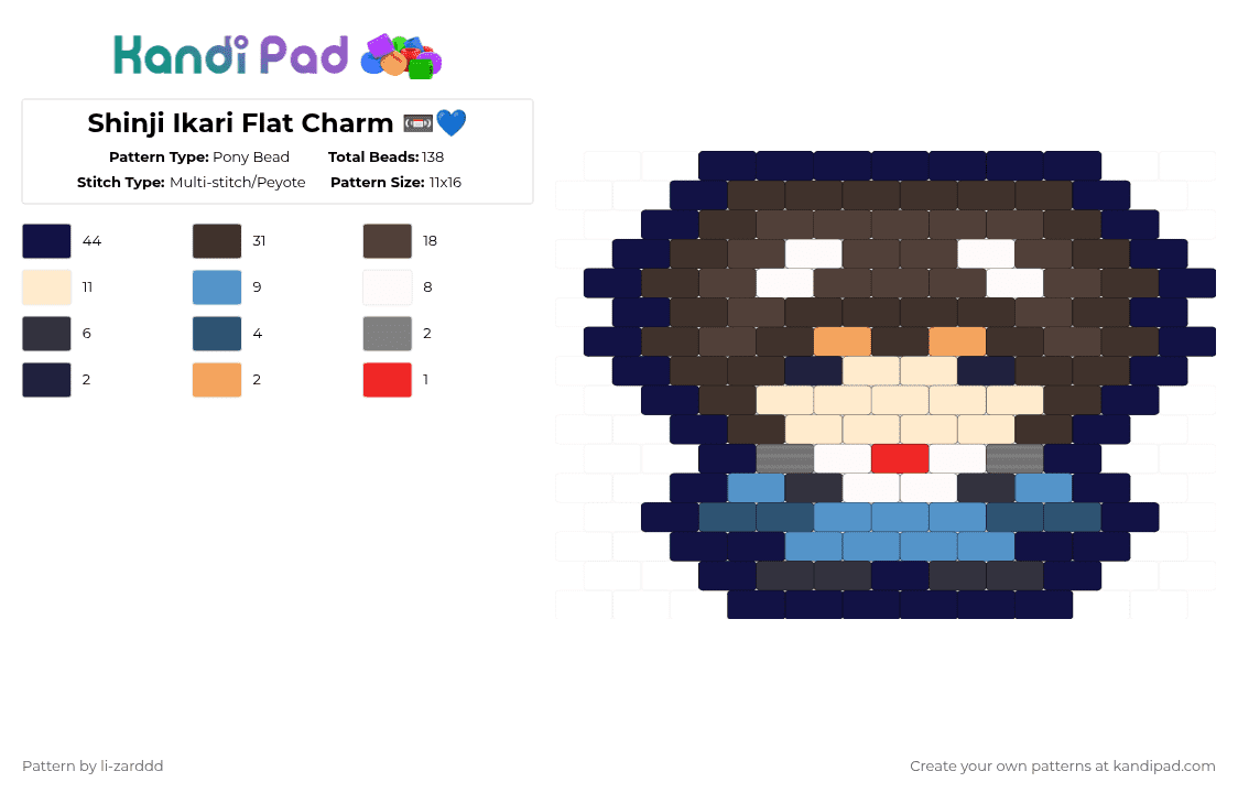 Shinji Ikari Flat Charm 📼💙 - Pony Bead Pattern by li-zarddd on Kandi Pad - brown,purple