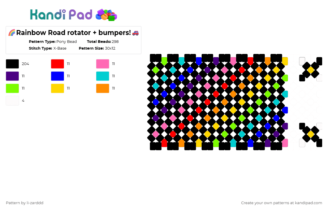 🌈Rainbow Road rotator + bumpers!🚗 - Pony Bead Pattern by li-zarddd on Kandi Pad - black,purple,yellow