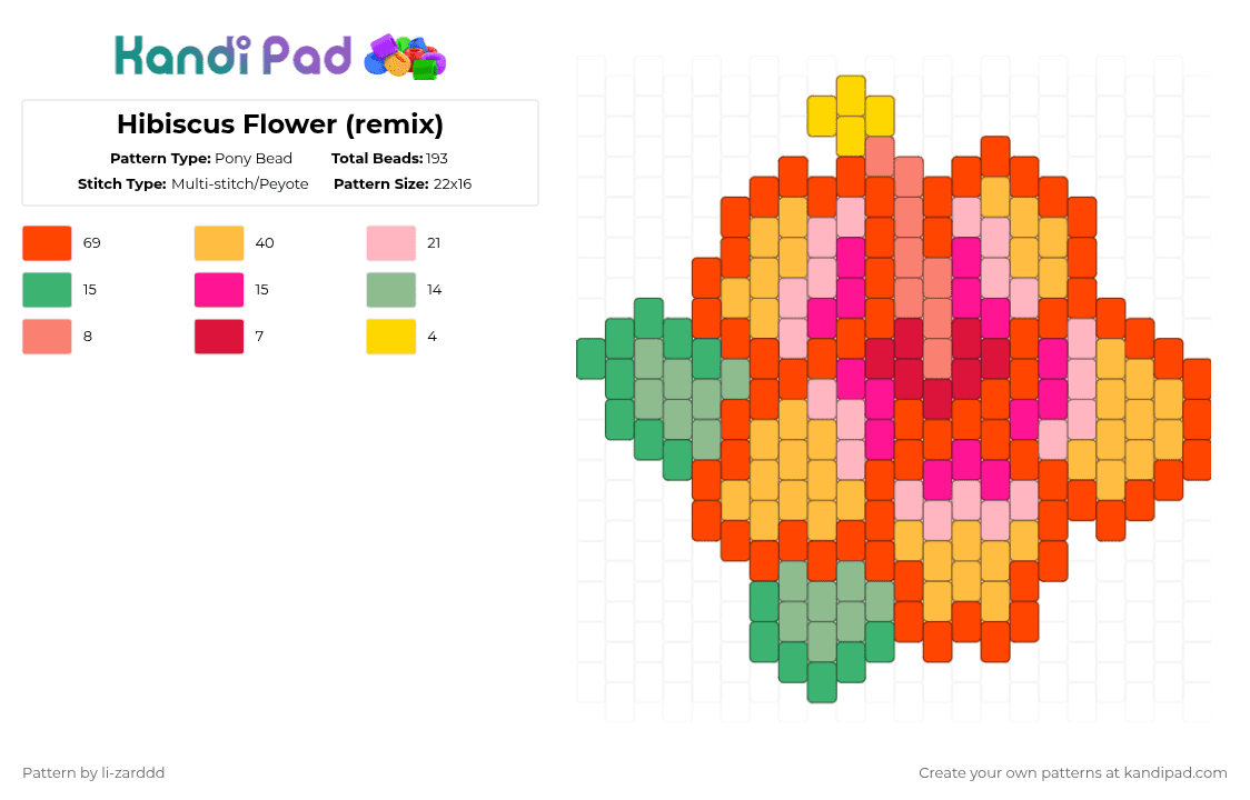 Hibiscus Flower (remix) - Pony Bead Pattern by li-zarddd on Kandi Pad - orange,red,pink
