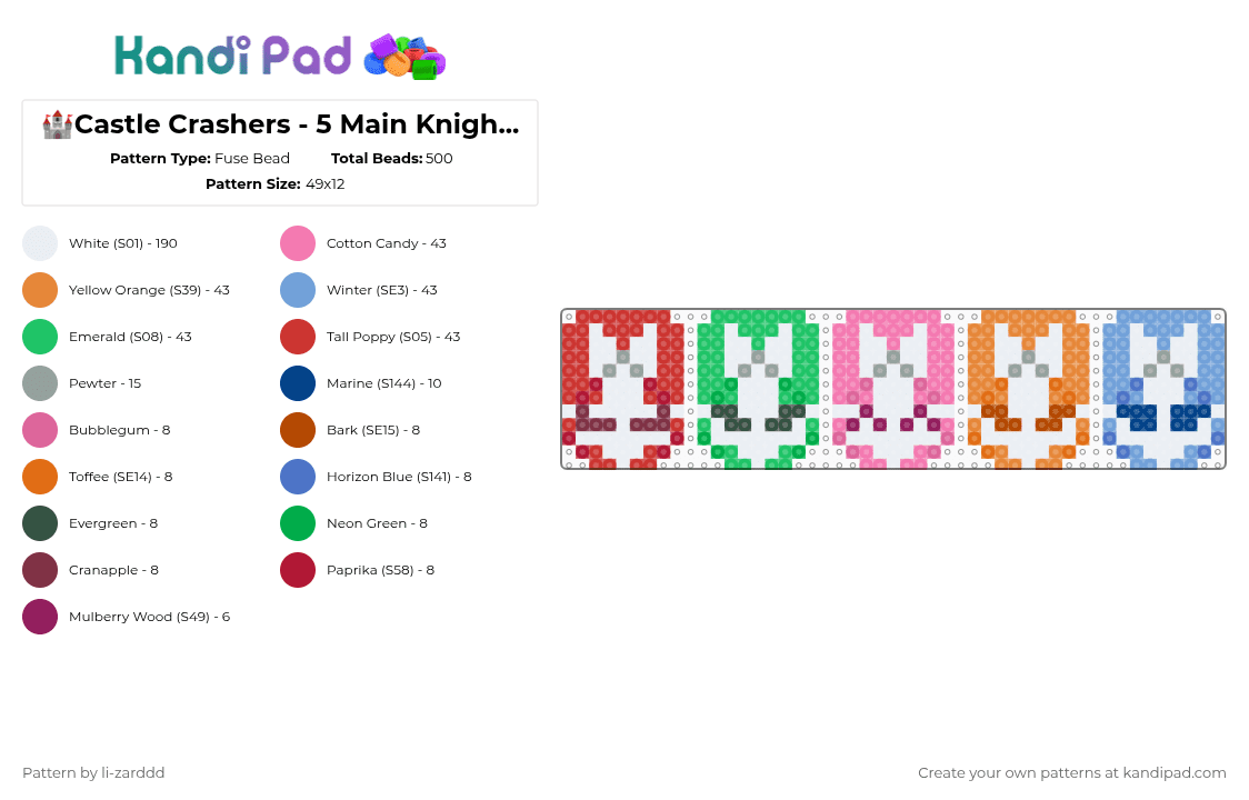 🏰Castle Crashers - 5 Main Knights🛡 - Fuse Bead Pattern by li-zarddd on Kandi Pad - white,red,orange,green,colorful,castle crashers,video games