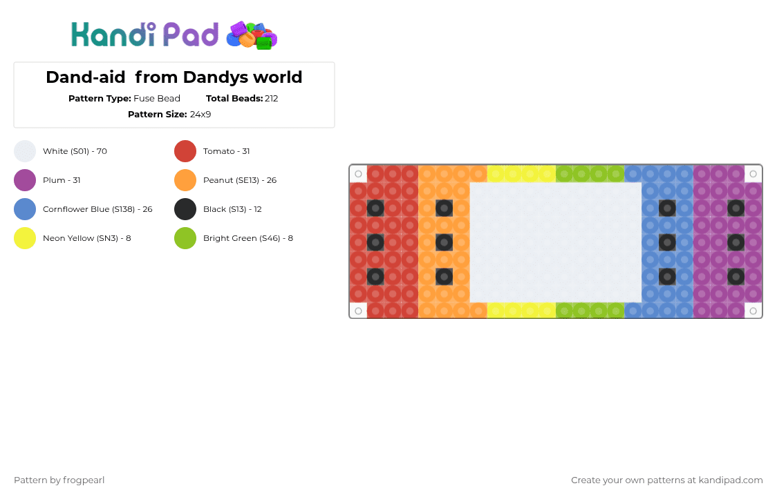 Dand-aid  from Dandys world - Fuse Bead Pattern by frogpearl on Kandi Pad - red,orange,blue,pink