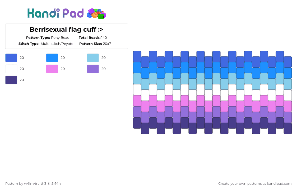 Berrisexual flag cuff :> - Pony Bead Pattern by deleted_user_638670 on Kandi Pad - light blue,purple