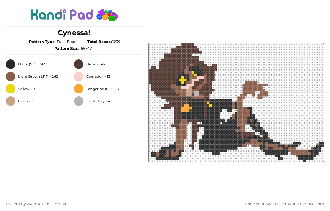 Cynessa! - Fuse Bead Pattern by deleted_user_638670 on Kandi Pad - tan,brown
