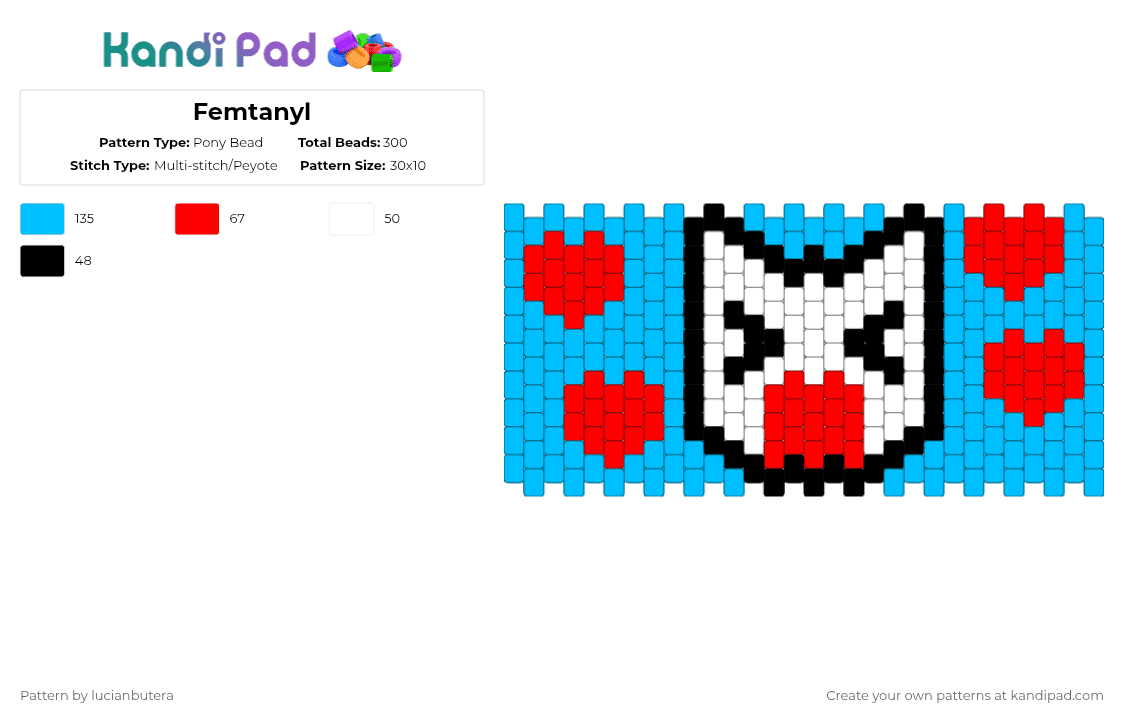 Femtanyl - Pony Bead Pattern by lucianbutera on Kandi Pad - light blue, red