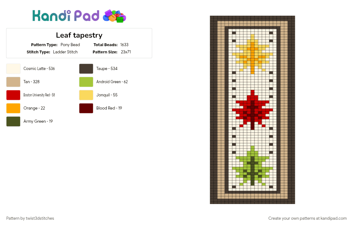 Leaf tapestry - Pony Bead Pattern by twist3dstitches on Kandi Pad - beige, brown