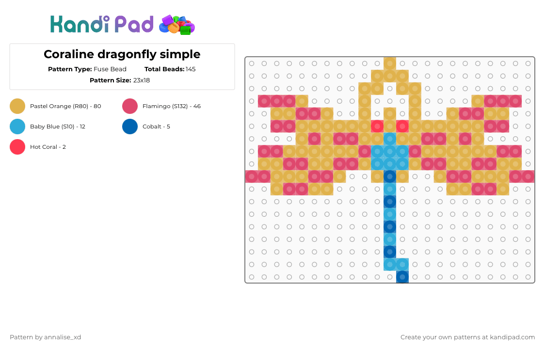 Coraline dragonfly simple - Fuse Bead Pattern by annalise_xd on Kandi Pad - coraline, dragonfly, orange, red, simple