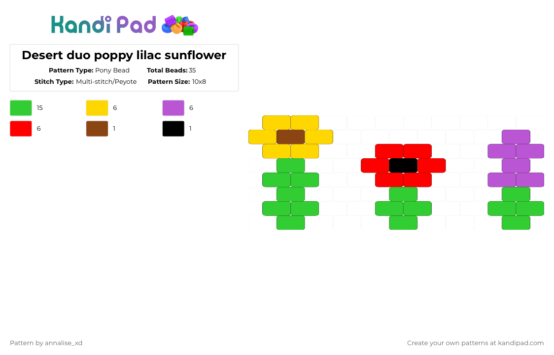 Desert duo poppy lilac sunflower - Pony Bead Pattern by annalise_xd on Kandi Pad - green,poppy,lilac,sunflower,desertduo,thirdlife,secretlife
