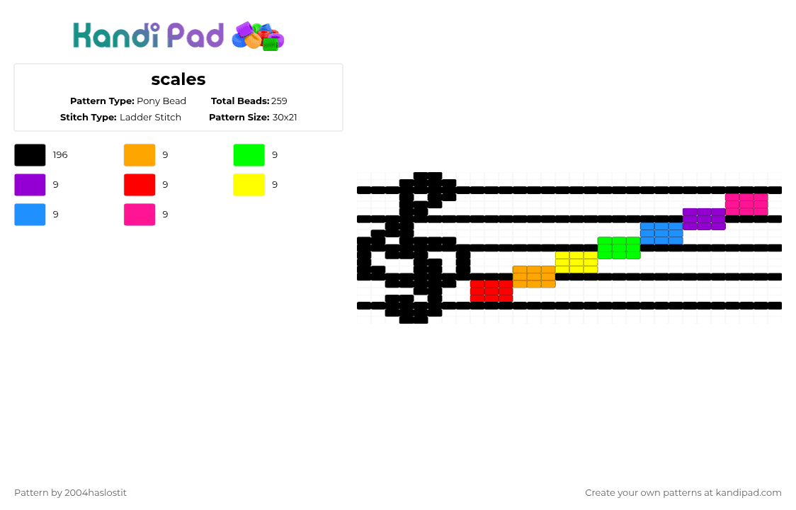 scales - Pony Bead Pattern by 2004haslostit on Kandi Pad - black,green,red,light blue,colorful,music