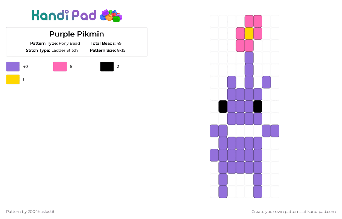 Purple Pikmin - Pony Bead Pattern by 2004haslostit on Kandi Pad - purple,pikmin,nintendo,keychain,cute,videogame