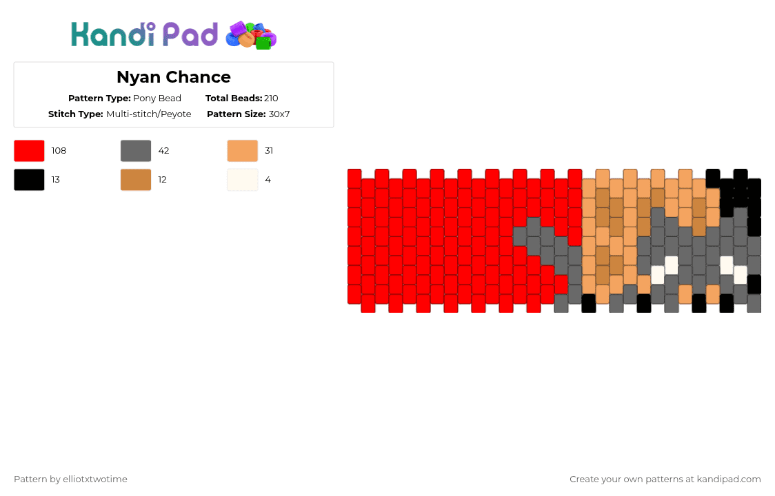 Nyan Chance - Pony Bead Pattern by elliotxtwotime on Kandi Pad - red