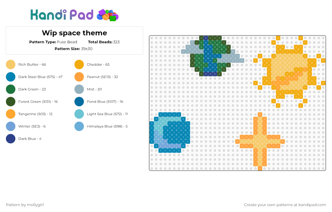 Wip space theme - Fuse Bead Pattern by mollygirl on Kandi Pad - yellow,orange,light blue,space,moon,star