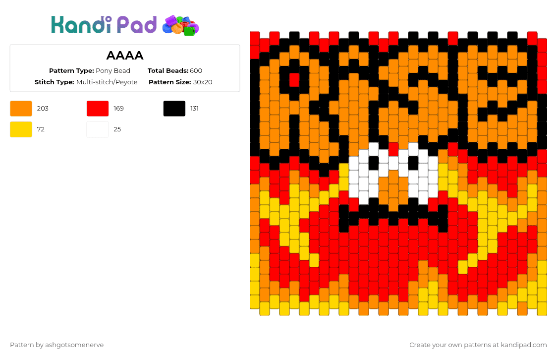 AAAA - Pony Bead Pattern by ashgotsomenerve on Kandi Pad - red,orange