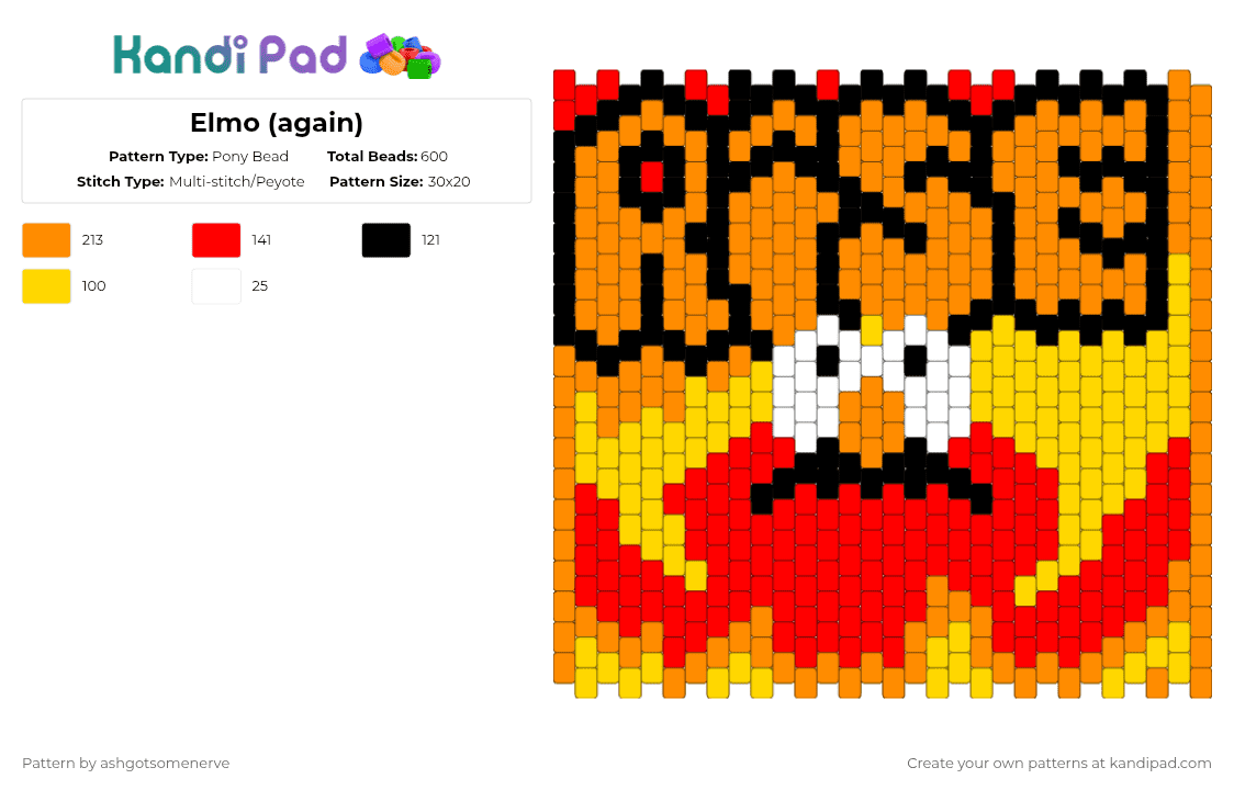 Elmo (again) - Pony Bead Pattern by ashgotsomenerve on Kandi Pad - orange