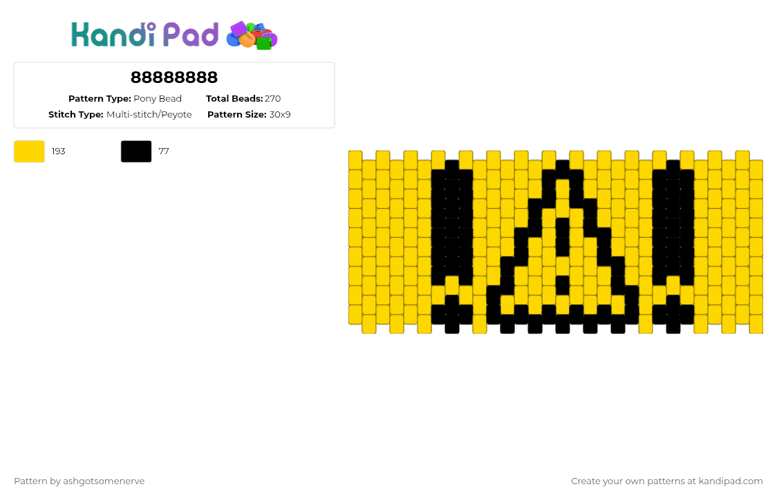 88888888 Pony Bead Pattern - Kandi Pad | Kandi Patterns, Fuse Bead ...