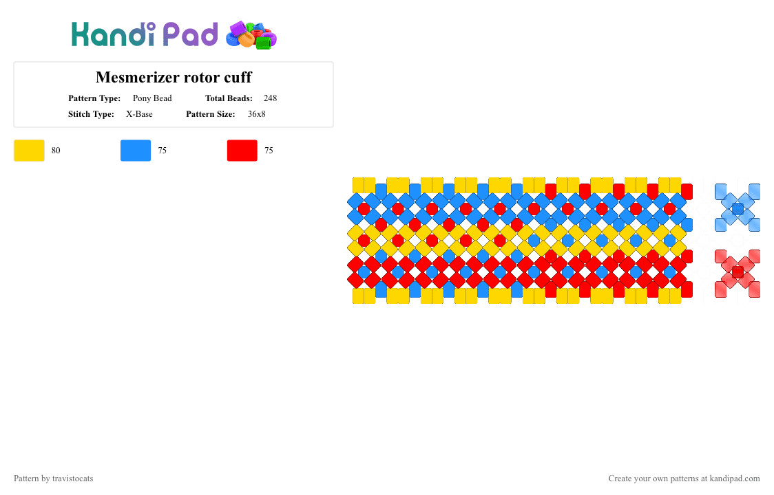 Mesmerizer rotor cuff - Pony Bead Pattern by travistocats on Kandi Pad - yellow,light blue,red,miku,teto