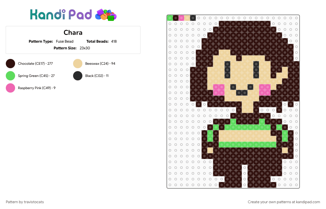 Chara - Fuse Bead Pattern by travistocats on Kandi Pad - brown
