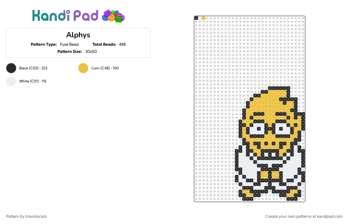 Alphys - Fuse Bead Pattern by travistocats on Kandi Pad - white, yellow