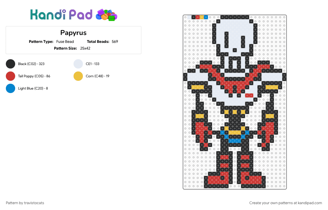 Papyrus - Fuse Bead Pattern by travistocats on Kandi Pad - black, red, white
